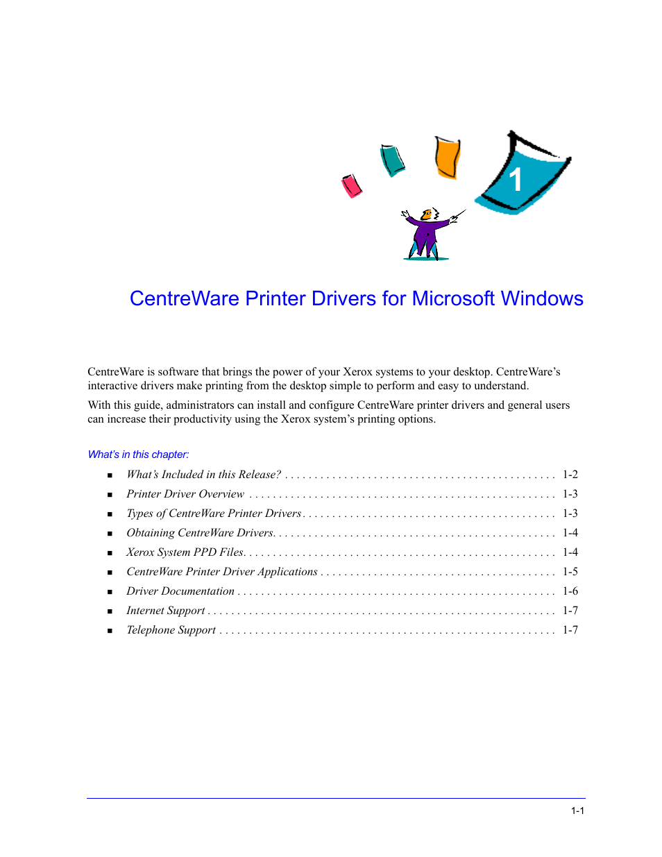 Centreware printer drivers for microsoft windows, Chapter 1 | Xerox WorkCentre 7655-7665-7675-5897 User Manual | Page 5 / 60