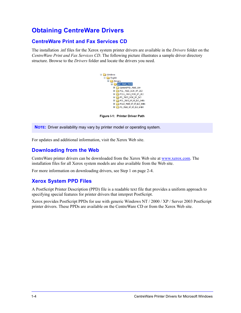 Obtaining centreware drivers, Centreware print and fax services cd, Downloading from the web | Xerox system ppd files, Obtaining centreware drivers -4, Xerox system ppd files -4 | Xerox WorkCentre 7655-7665-7675-5897 User Manual | Page 8 / 60