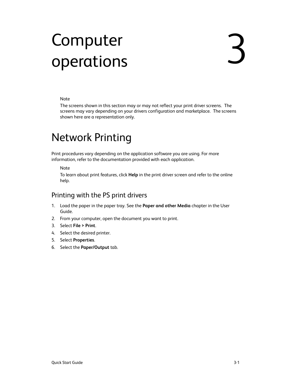 Computer operations, Network printing, Printing with the ps print drivers | Computer operations -1, Network printing -1, Printing with the ps print drivers -1 | Xerox 4112-4127 Enterprise Printing System-4616 User Manual | Page 21 / 30