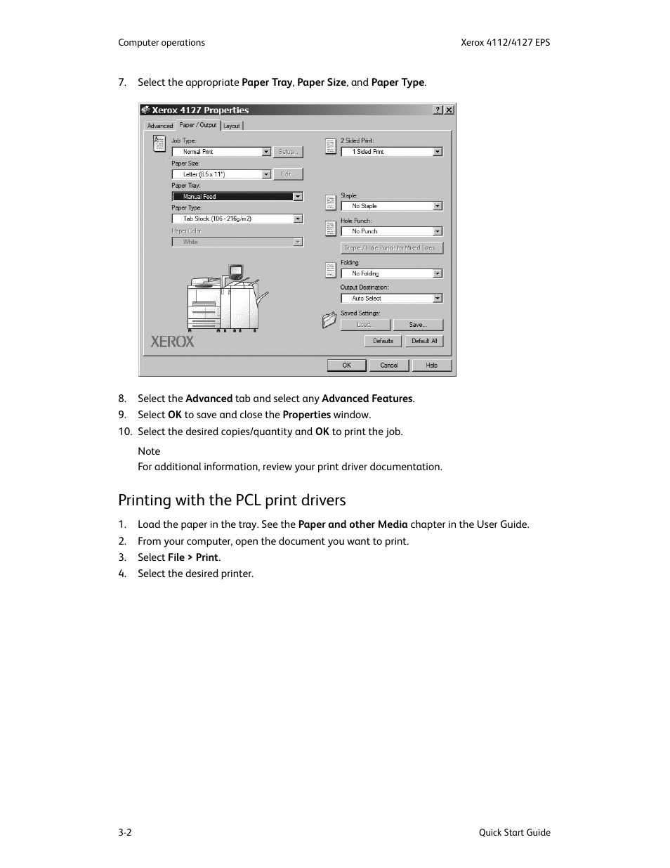 Printing with the pcl print drivers, Printing with the pcl print drivers -2 | Xerox 4112-4127 Enterprise Printing System-4616 User Manual | Page 22 / 30