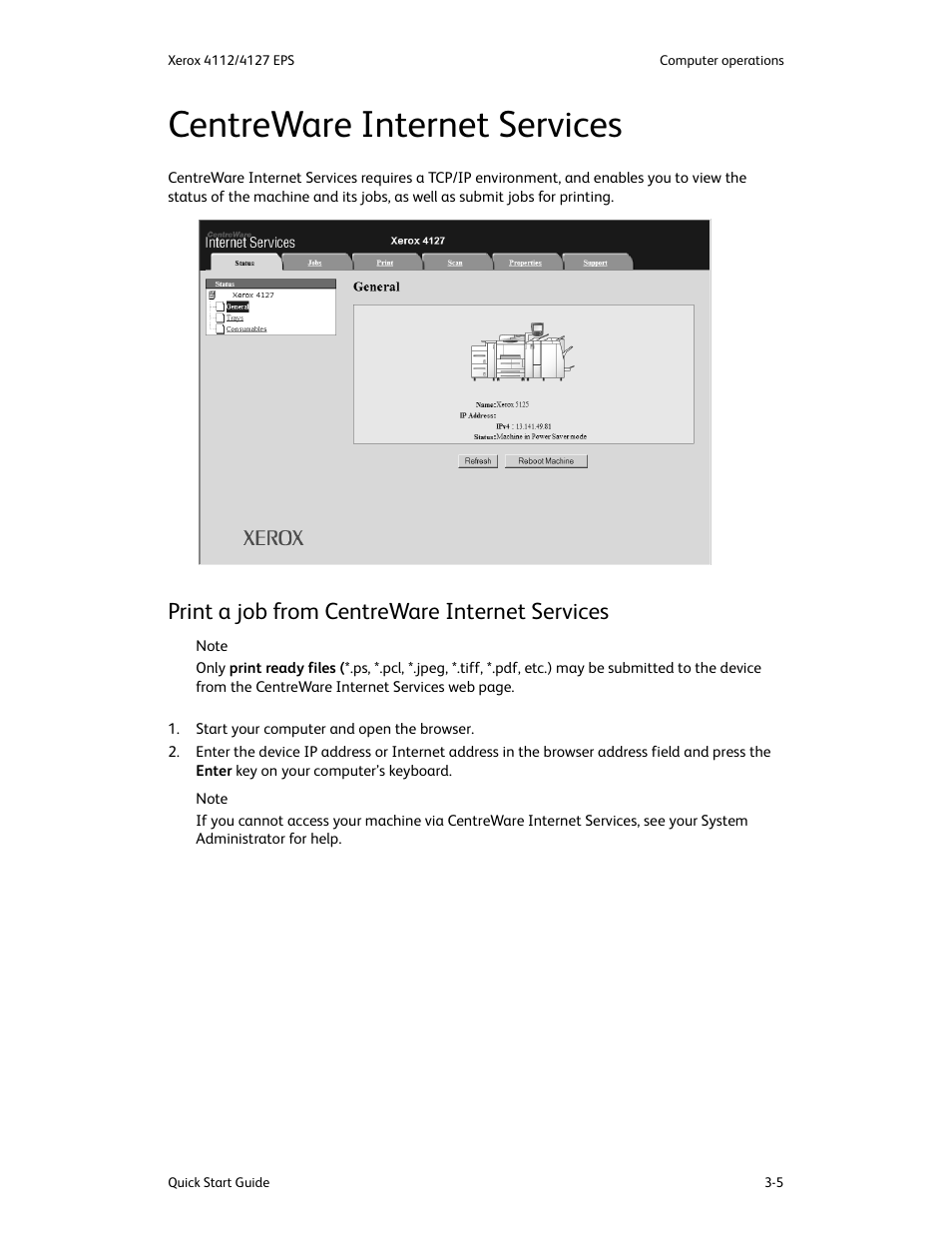 Centreware internet services, Print a job from centreware internet services, Centreware internet services -5 | Print a job from centreware internet services -5 | Xerox 4112-4127 Enterprise Printing System-4616 User Manual | Page 25 / 30