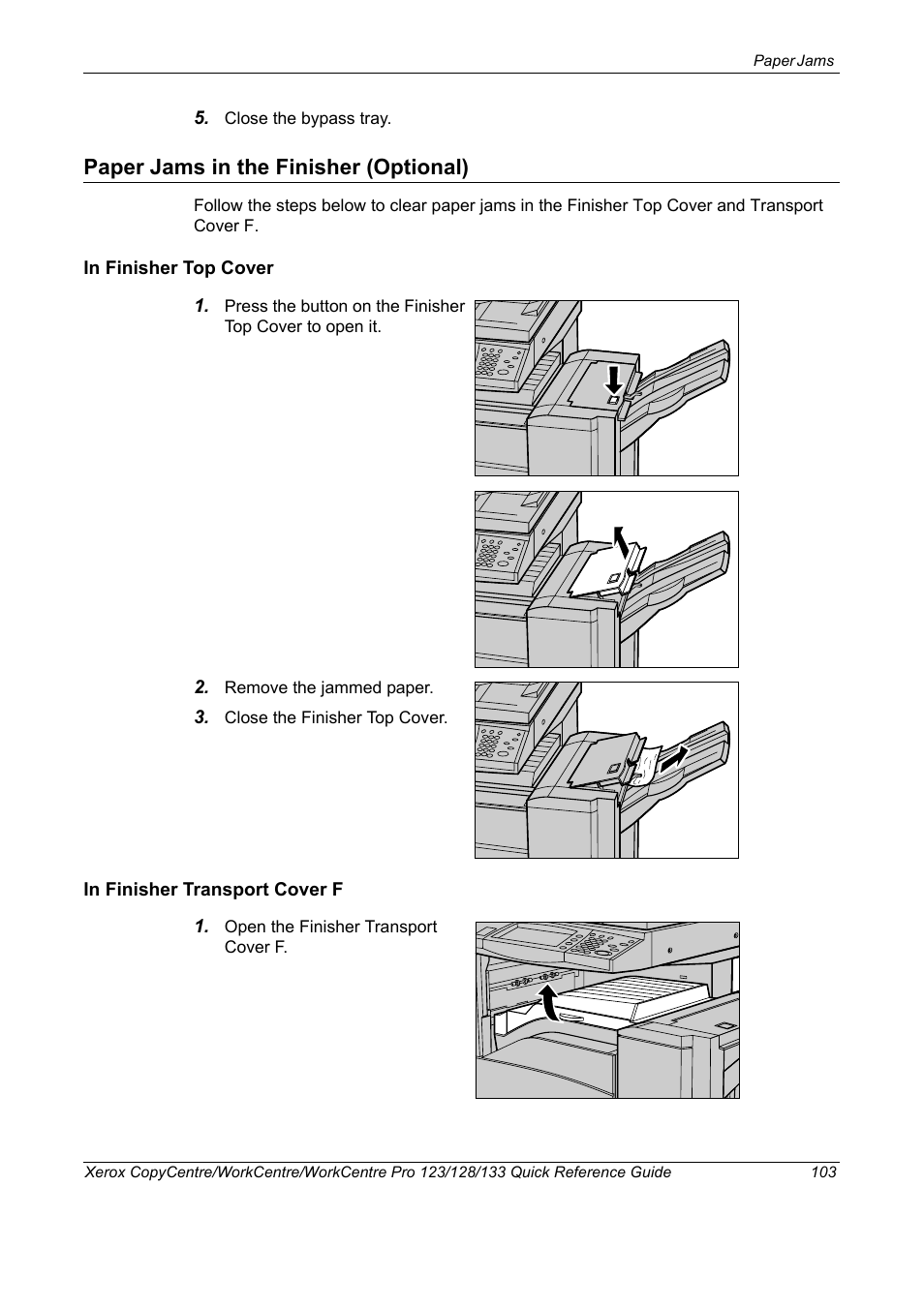 Paper jams in the finisher (optional) | Xerox WorkCentre M123-M128-3048 User Manual | Page 104 / 115