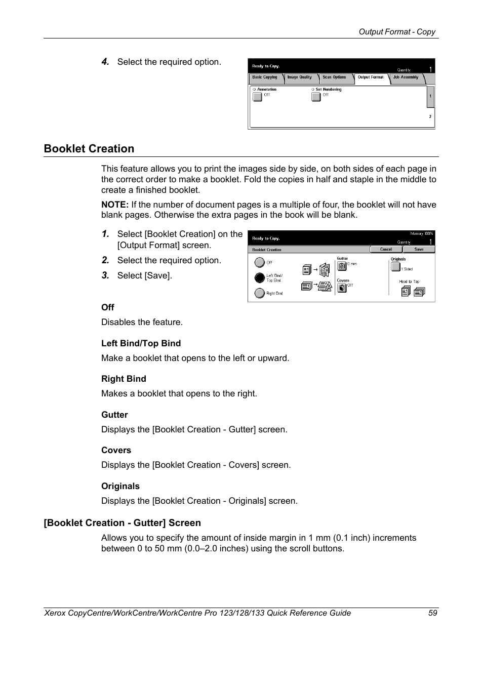 Booklet creation | Xerox WorkCentre M123-M128-3048 User Manual | Page 60 / 115