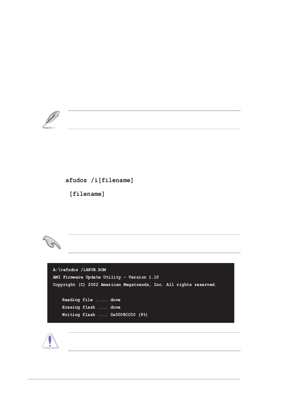 2 using afudos to update the bios | Asus A8V User Manual | Page 58 / 122