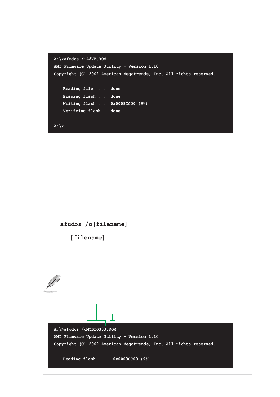 3 using afudos to copy bios from pc | Asus A8V User Manual | Page 59 / 122