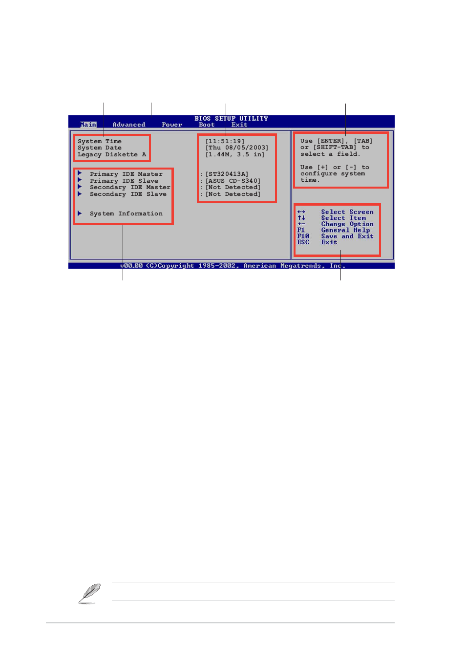 2 menu bar, 1 bios menu screen, 3 navigation keys | Asus A8V User Manual | Page 66 / 122