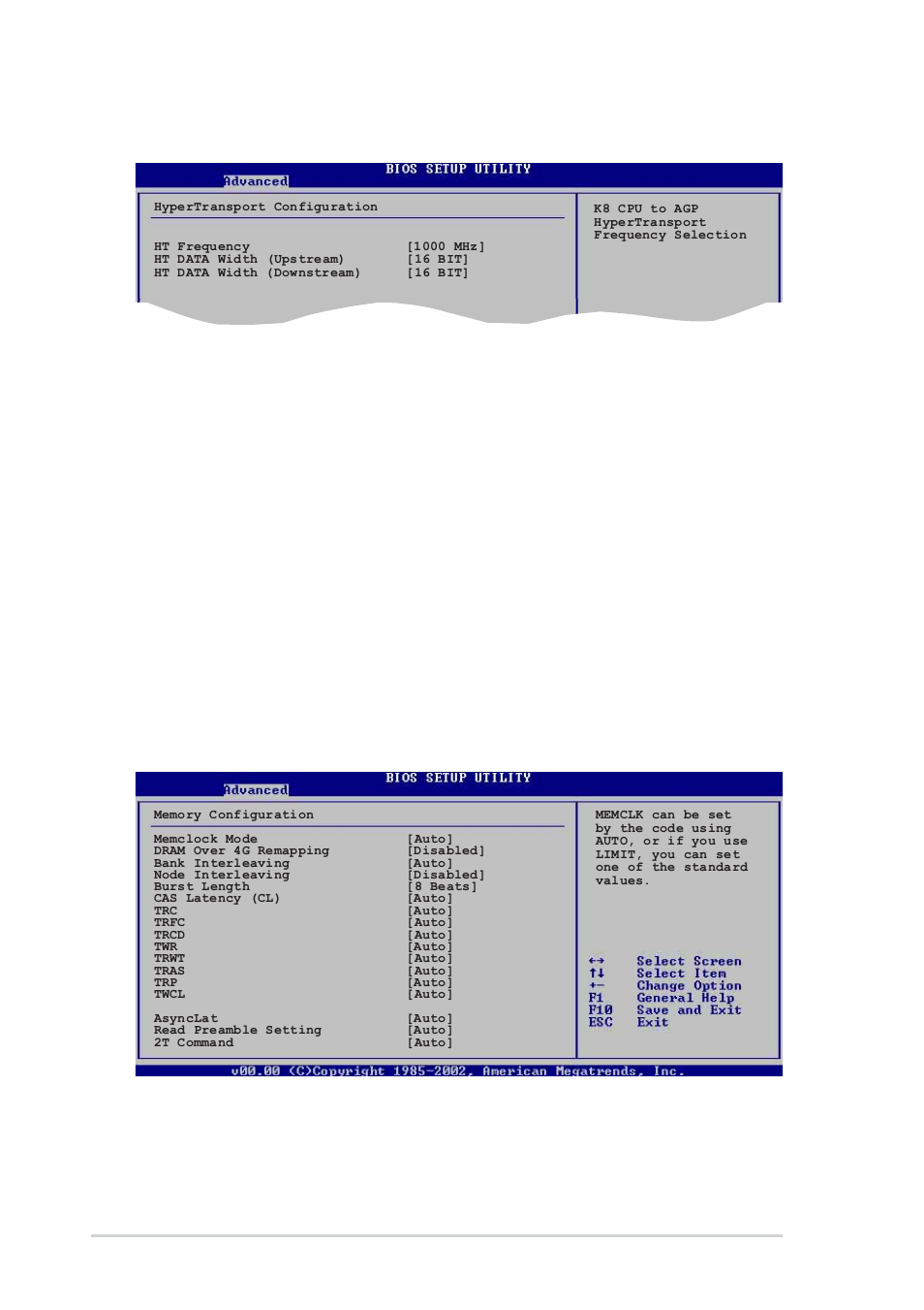 Ht data width (upstream) [16 bit, Ht data width (downstream) [16 bit, Memclock mode [ auto | 16 chapter 4: bios setup | Asus A8V User Manual | Page 72 / 122