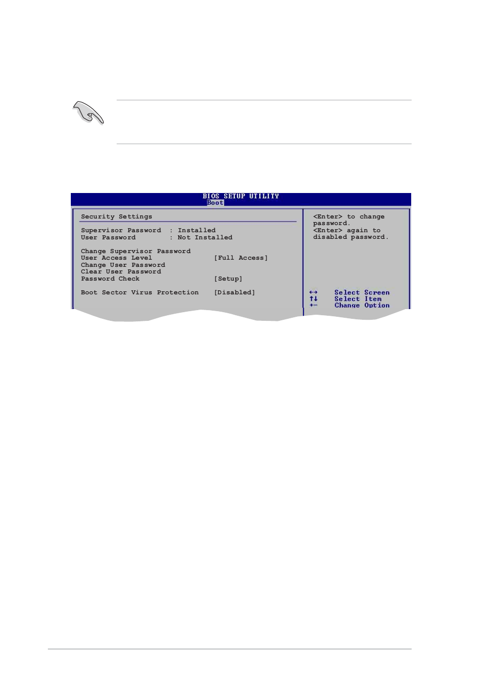 User access level (full access | Asus A8V User Manual | Page 92 / 122