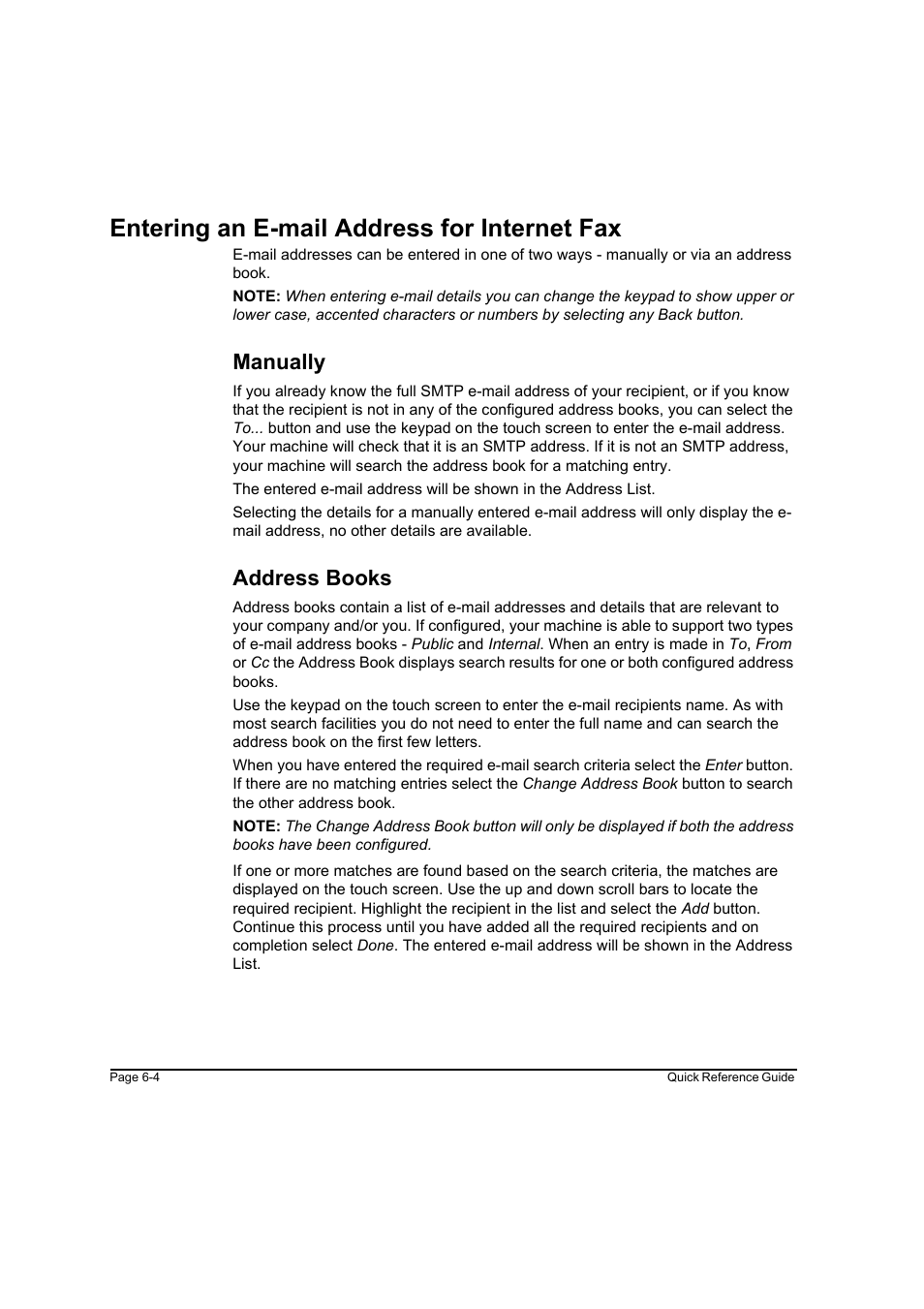 Entering an e-mail address for internet fax, Manually, Address books | Entering an e-mail address for internet fax -4 | Xerox WorkCentre M45-4033 User Manual | Page 117 / 189