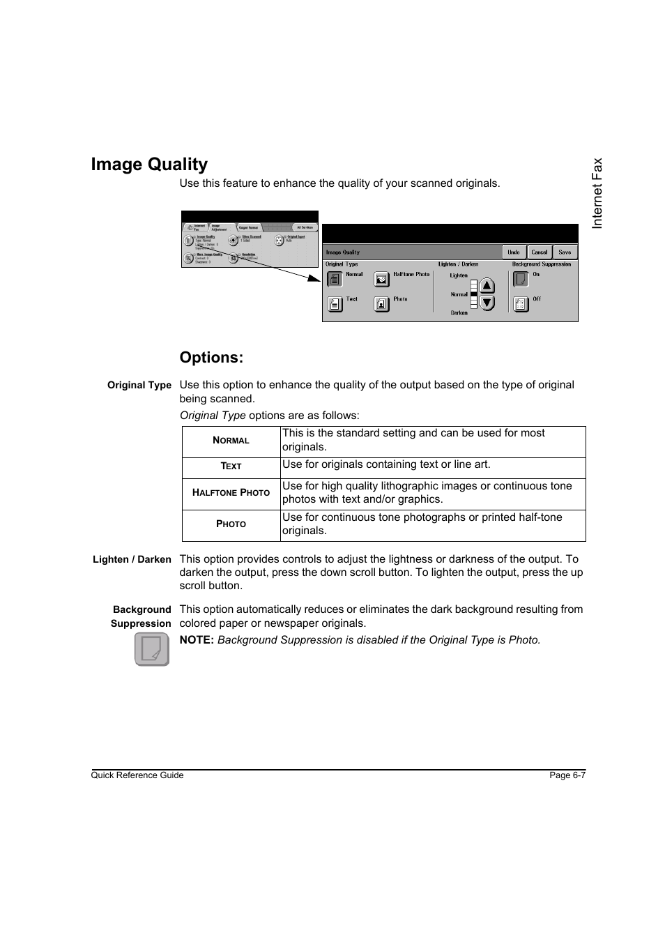 Image quality, Options, Image quality -7 | Internet f ax | Xerox WorkCentre M45-4033 User Manual | Page 120 / 189