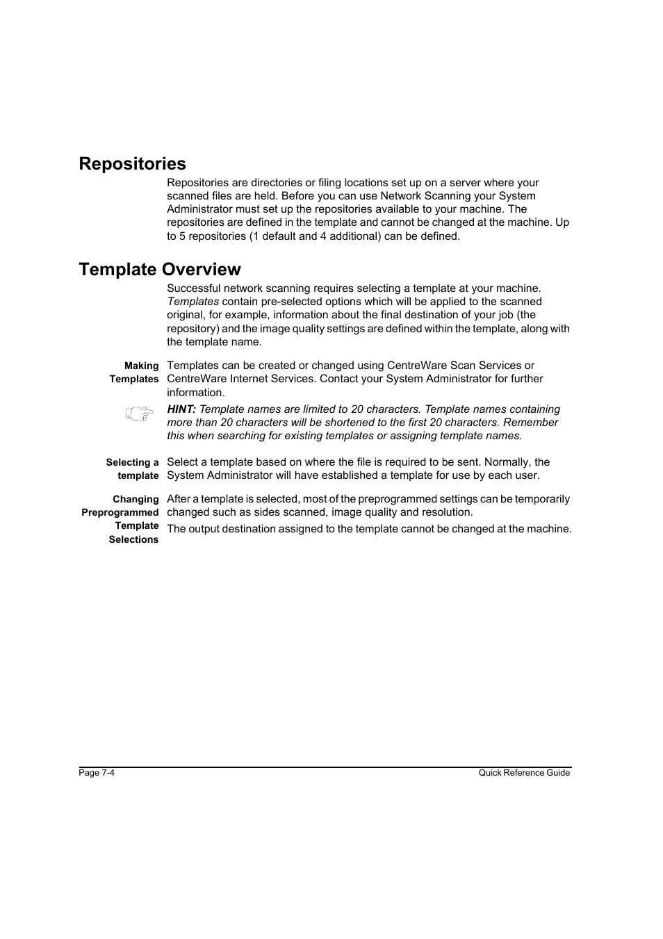 Repositories, Template overview, Repositories -4 template overview -4 | Xerox WorkCentre M45-4033 User Manual | Page 133 / 189