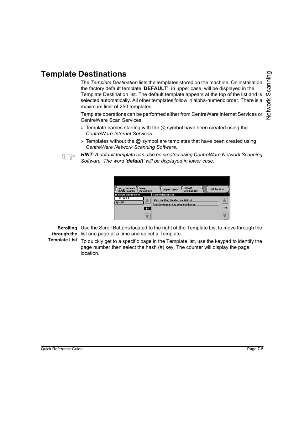 Template destinations, Template destinations -5, Network s cannin g | Xerox WorkCentre M45-4033 User Manual | Page 134 / 189