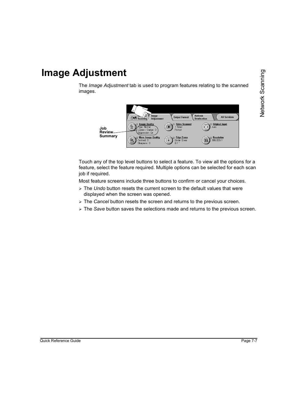 Image adjustment, Image adjustment -7, Network s cannin g | Xerox WorkCentre M45-4033 User Manual | Page 136 / 189