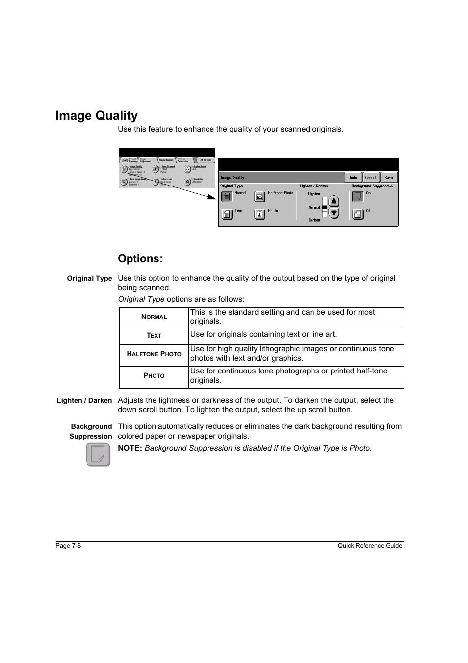 Image quality, Options, Image quality -8 | Xerox WorkCentre M45-4033 User Manual | Page 137 / 189