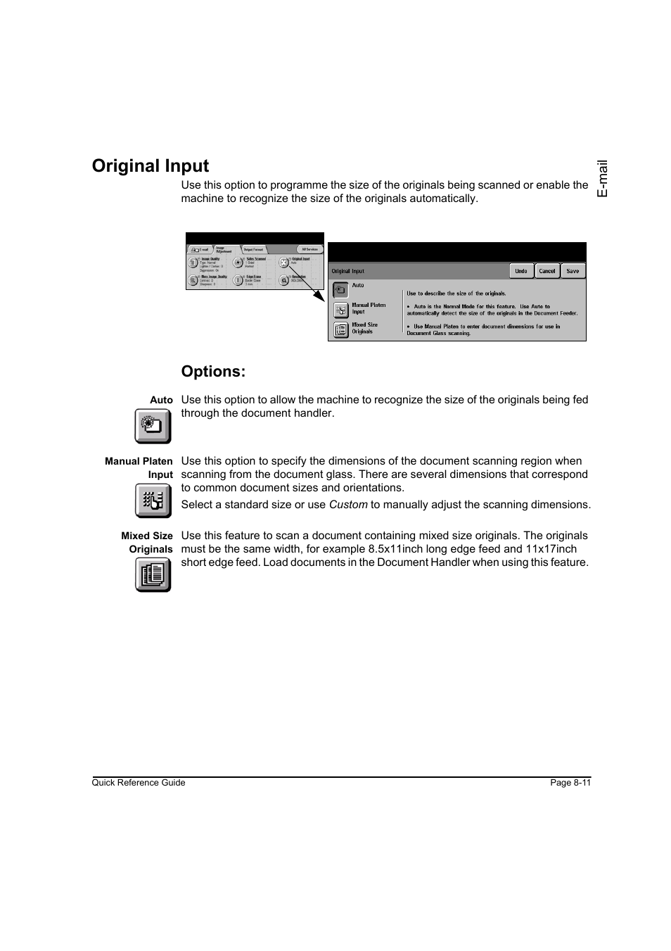 Original input, Options, Original input -11 | Xerox WorkCentre M45-4033 User Manual | Page 160 / 189