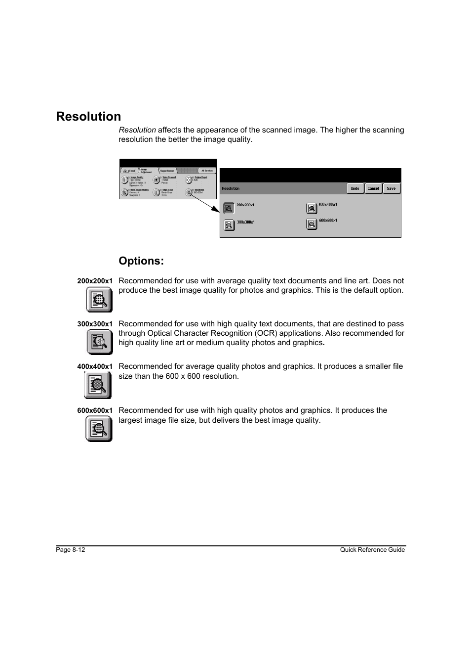 Resolution, Options, Resolution -12 | Xerox WorkCentre M45-4033 User Manual | Page 161 / 189