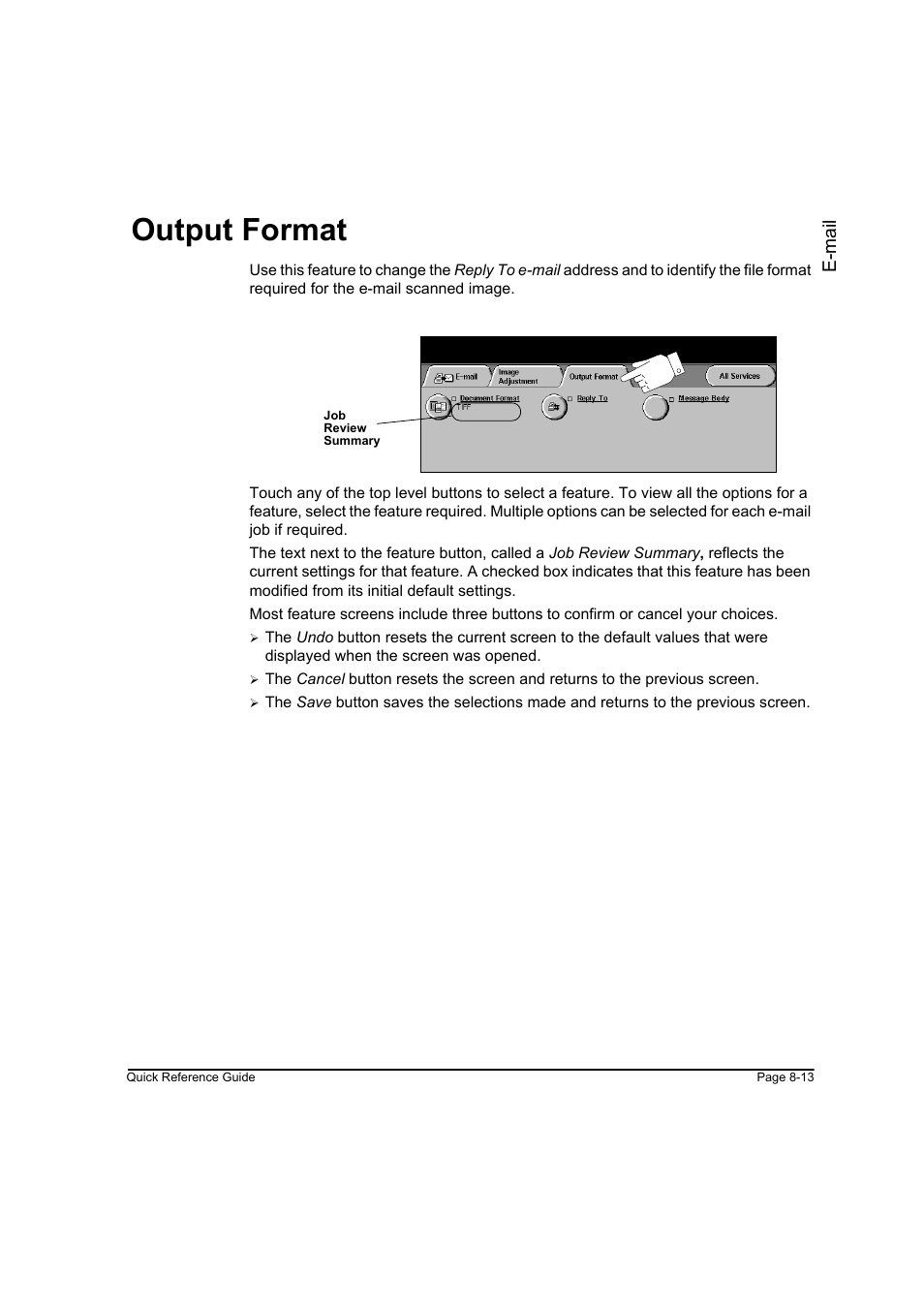 Output format, Output format -13, E- mai l | Xerox WorkCentre M45-4033 User Manual | Page 162 / 189