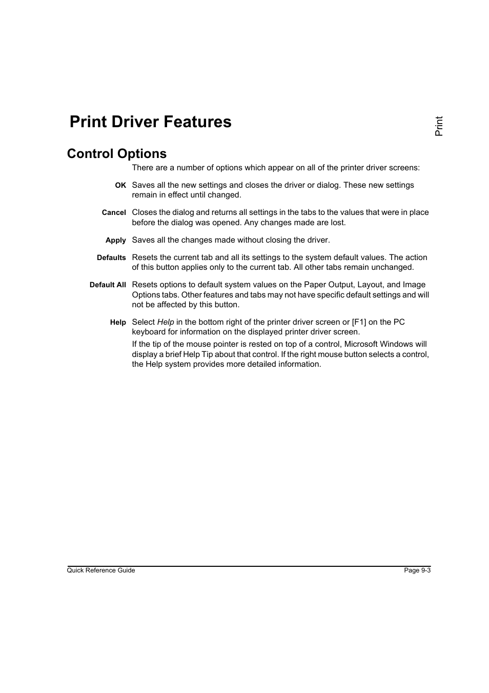 Print driver features, Control options, Print driver features -3 control options -3 | Xerox WorkCentre M45-4033 User Manual | Page 168 / 189