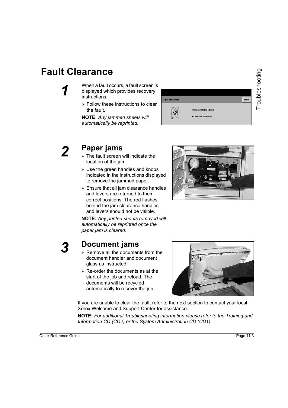 Fault clearance, Paper jams, Document jams | Fault clearance -3 paper jams -3 document jams -3, Fault clearance -3 | Xerox WorkCentre M45-4033 User Manual | Page 178 / 189