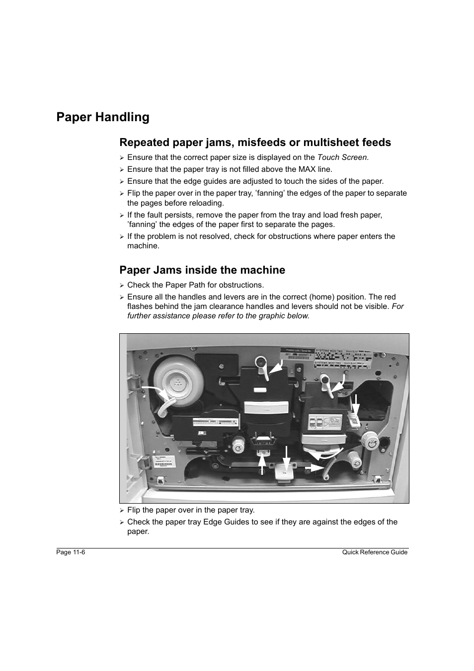 Paper handling, Repeated paper jams, misfeeds or multisheet feeds, Paper jams inside the machine | Paper handling -6 | Xerox WorkCentre M45-4033 User Manual | Page 181 / 189