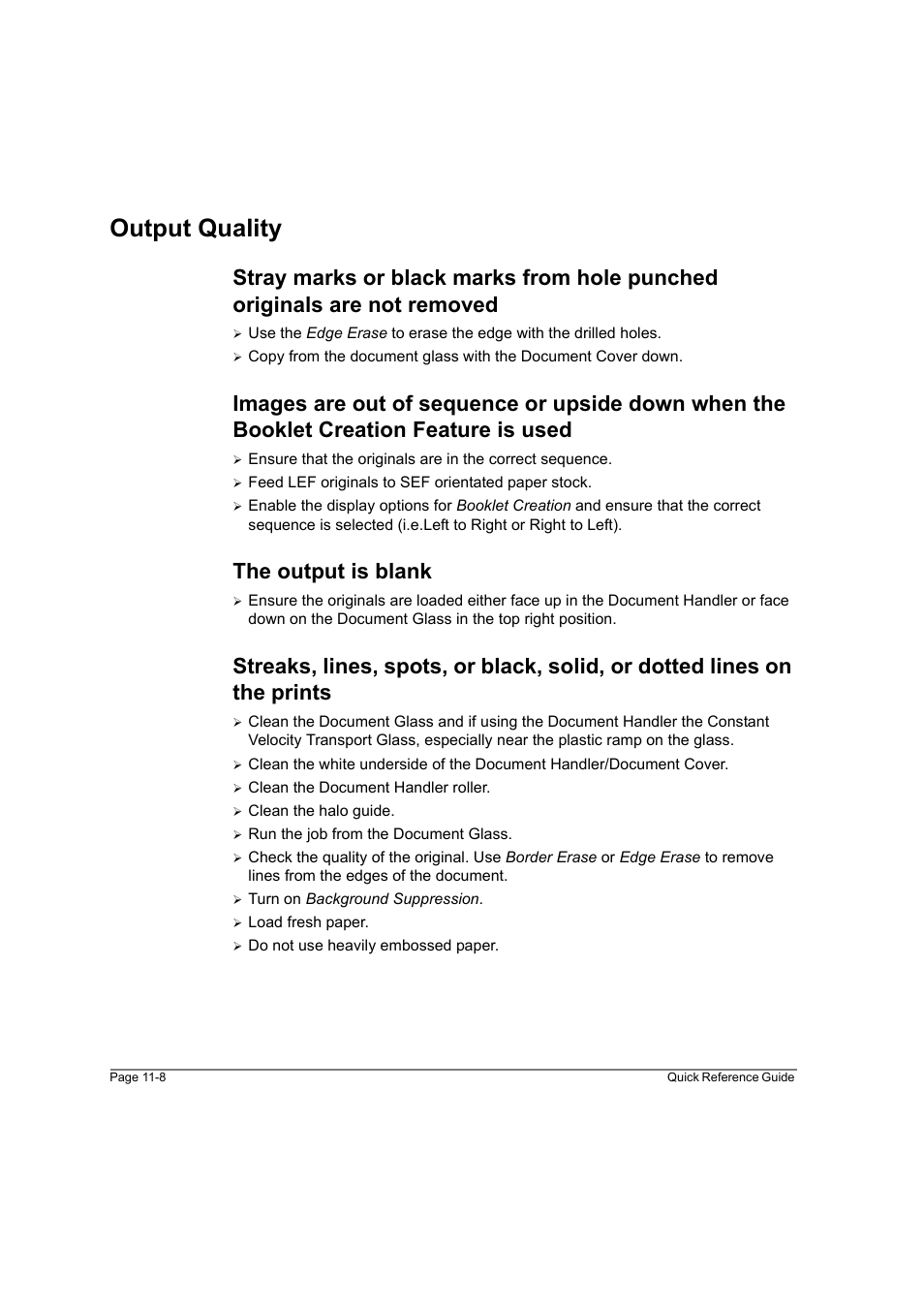 Output quality, The output is blank, Output quality -8 | Xerox WorkCentre M45-4033 User Manual | Page 183 / 189