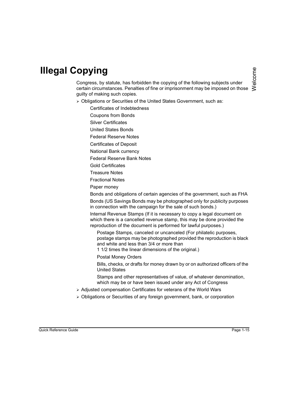 Illegal copying, Illegal copying -15 | Xerox WorkCentre M45-4033 User Manual | Page 24 / 189