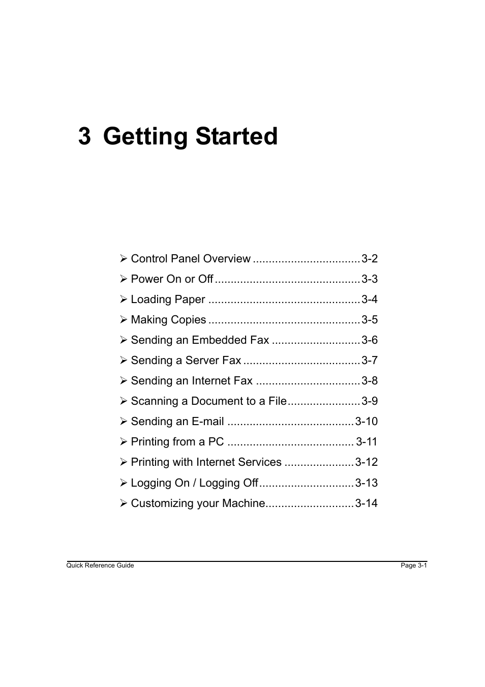 3 getting started, 3 getting started -1 | Xerox WorkCentre M45-4033 User Manual | Page 34 / 189