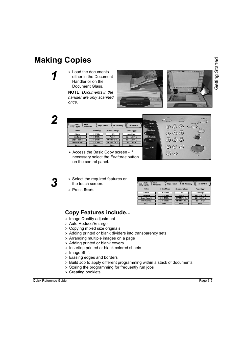 Making copies, Copy features include, Making copies -5 | Xerox WorkCentre M45-4033 User Manual | Page 38 / 189