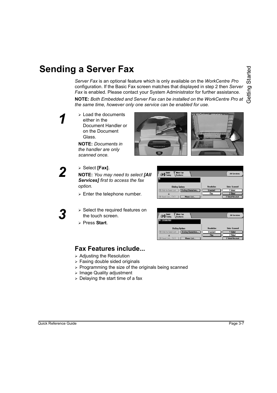 Sending a server fax, Fax features include, Sending a server fax -7 | Xerox WorkCentre M45-4033 User Manual | Page 40 / 189