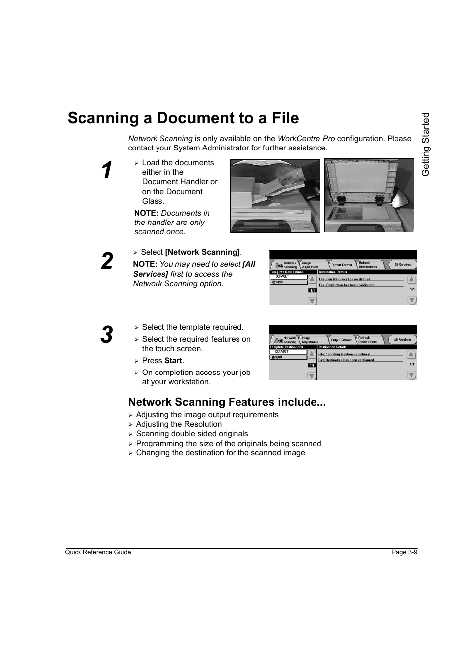 Scanning a document to a file, Network scanning features include, Scanning a document to a file -9 | Xerox WorkCentre M45-4033 User Manual | Page 42 / 189