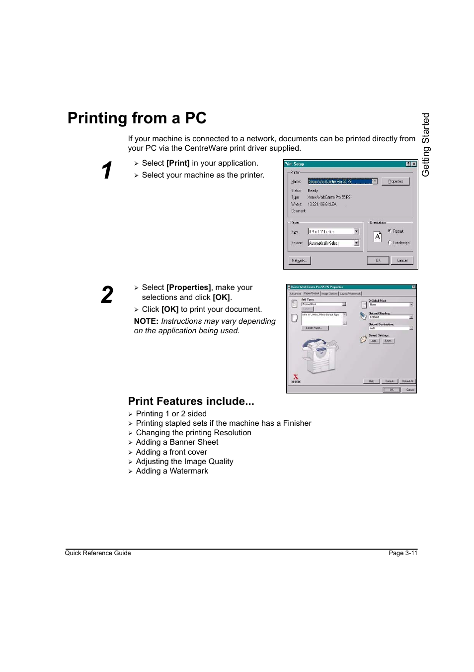 Printing from a pc, Print features include, Printing from a pc -11 | Xerox WorkCentre M45-4033 User Manual | Page 44 / 189