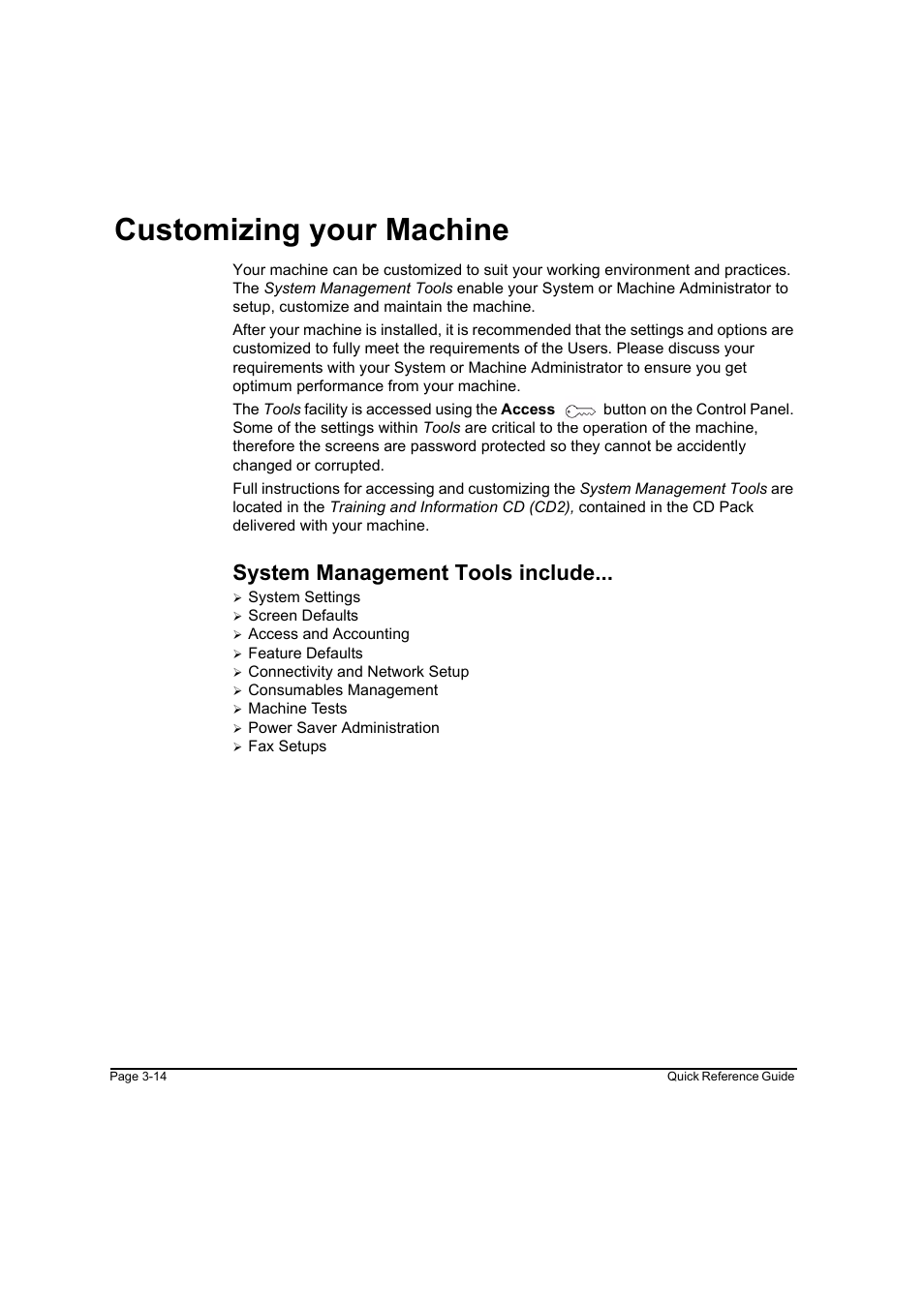 Customizing your machine, System management tools include, Customizing your machine -14 | Xerox WorkCentre M45-4033 User Manual | Page 47 / 189