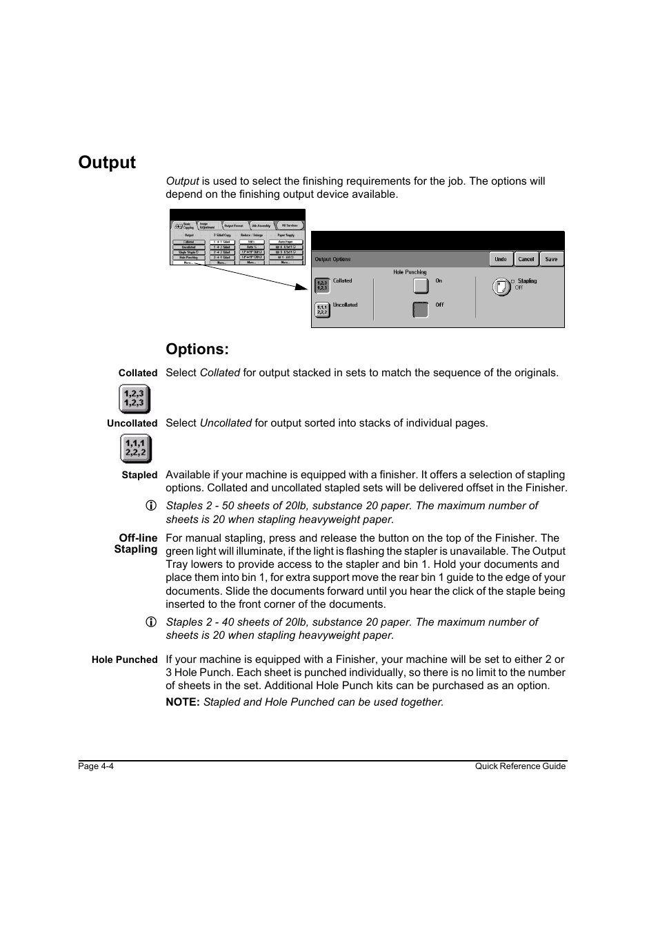 Output, Options, Output -4 | Xerox WorkCentre M45-4033 User Manual | Page 53 / 189