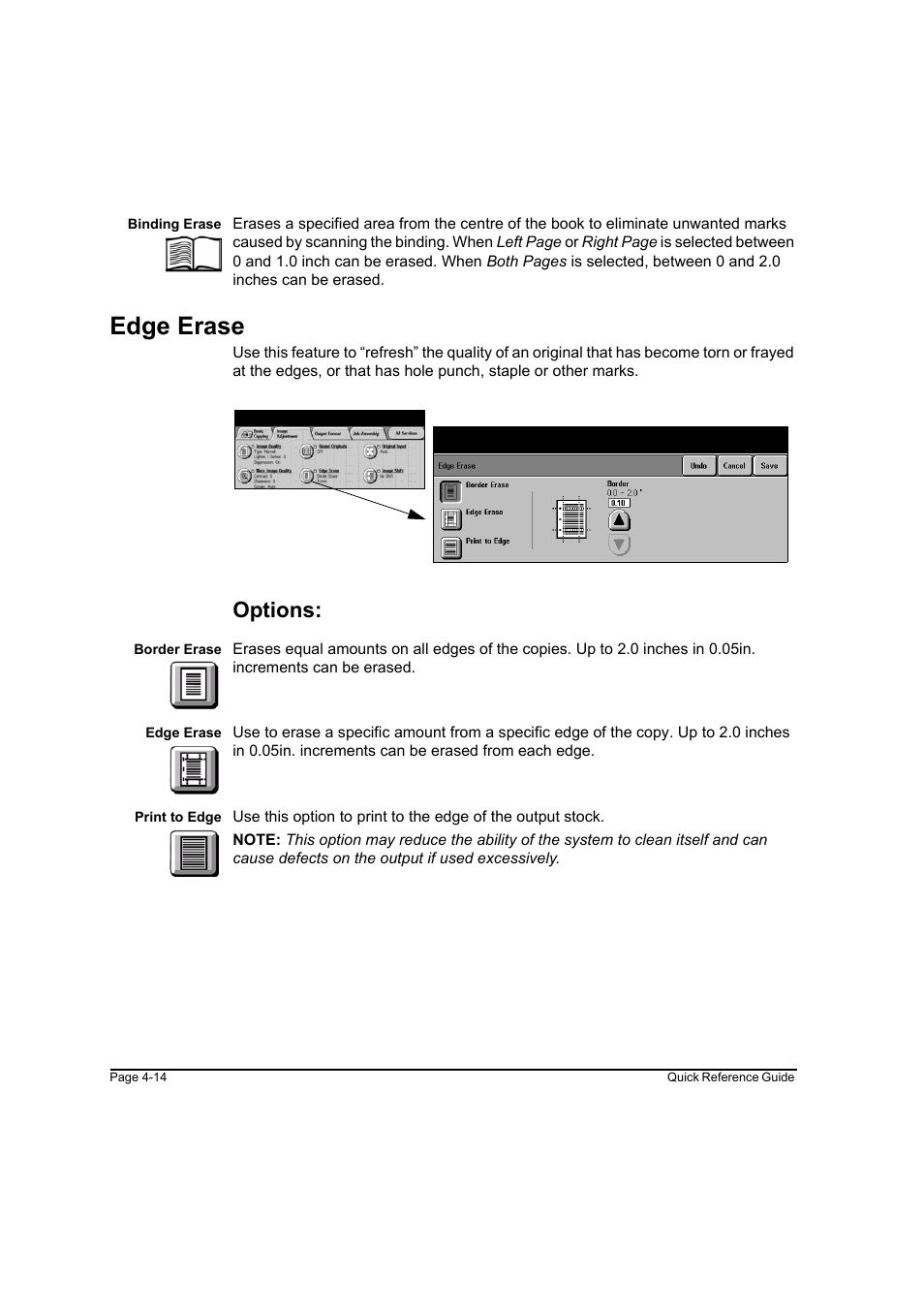 Edge erase, Options, Edge erase -14 | Xerox WorkCentre M45-4033 User Manual | Page 63 / 189