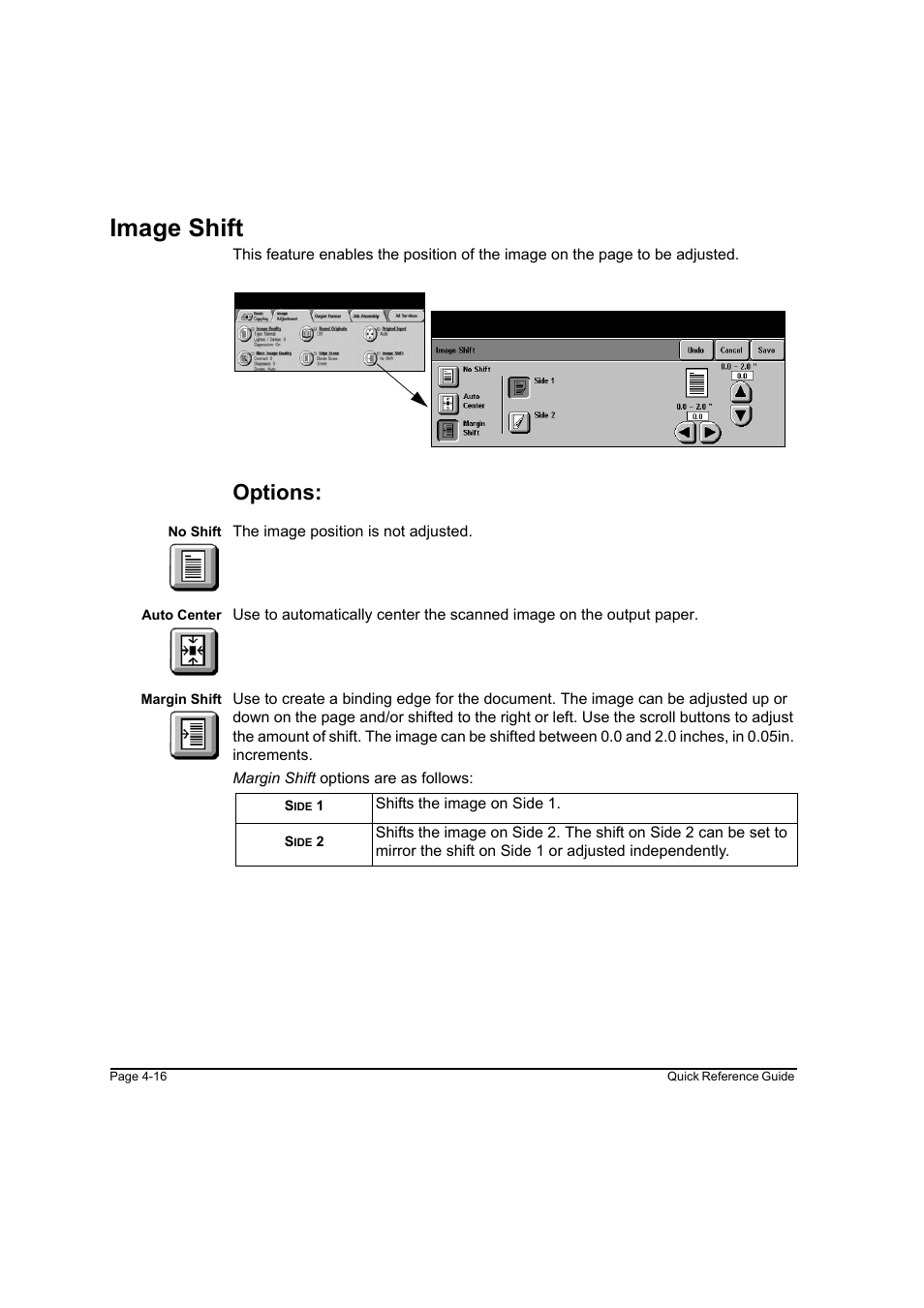 Image shift, Options, Image shift -16 | Xerox WorkCentre M45-4033 User Manual | Page 65 / 189