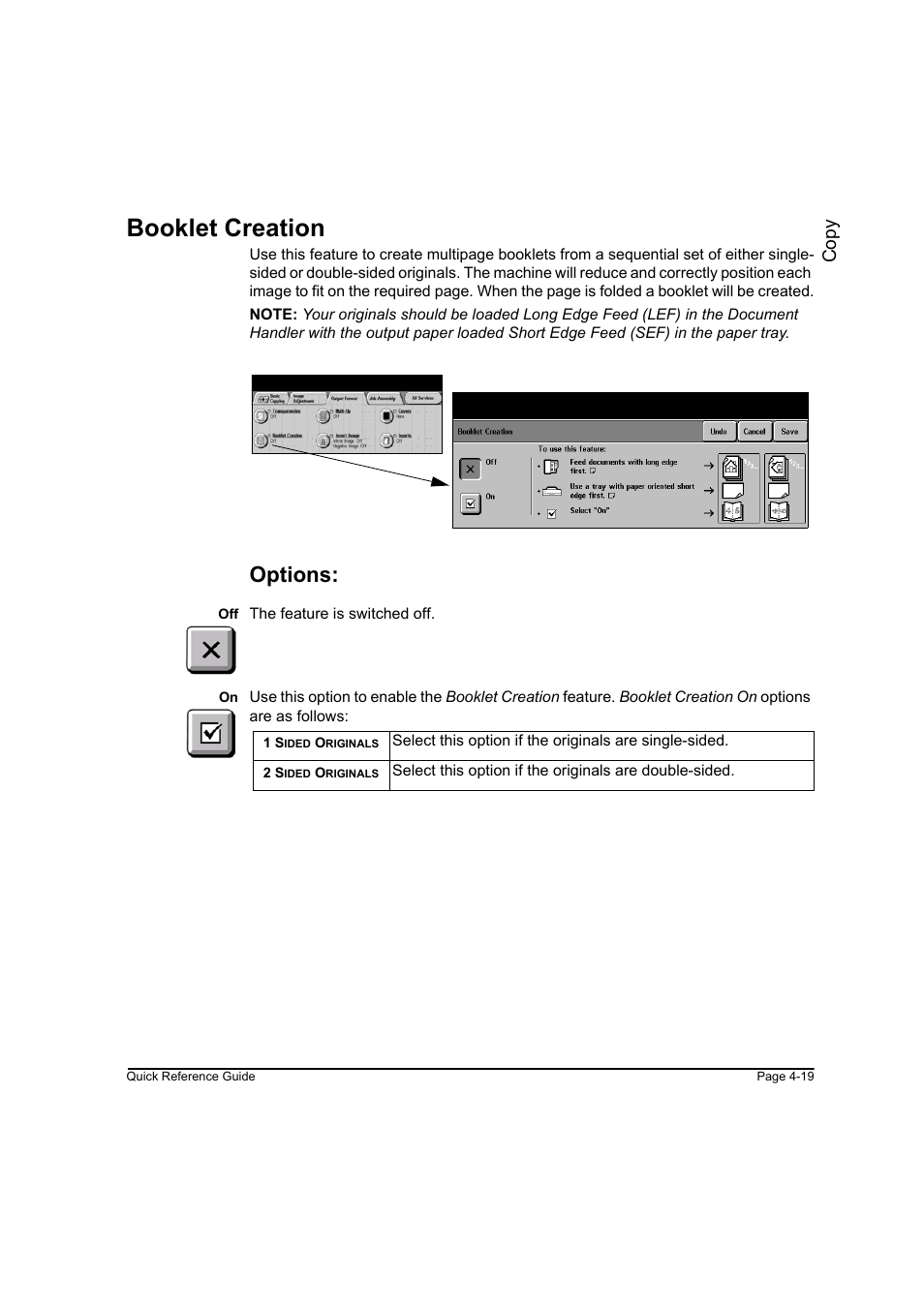 Booklet creation, Options, Booklet creation -19 | Co py | Xerox WorkCentre M45-4033 User Manual | Page 68 / 189