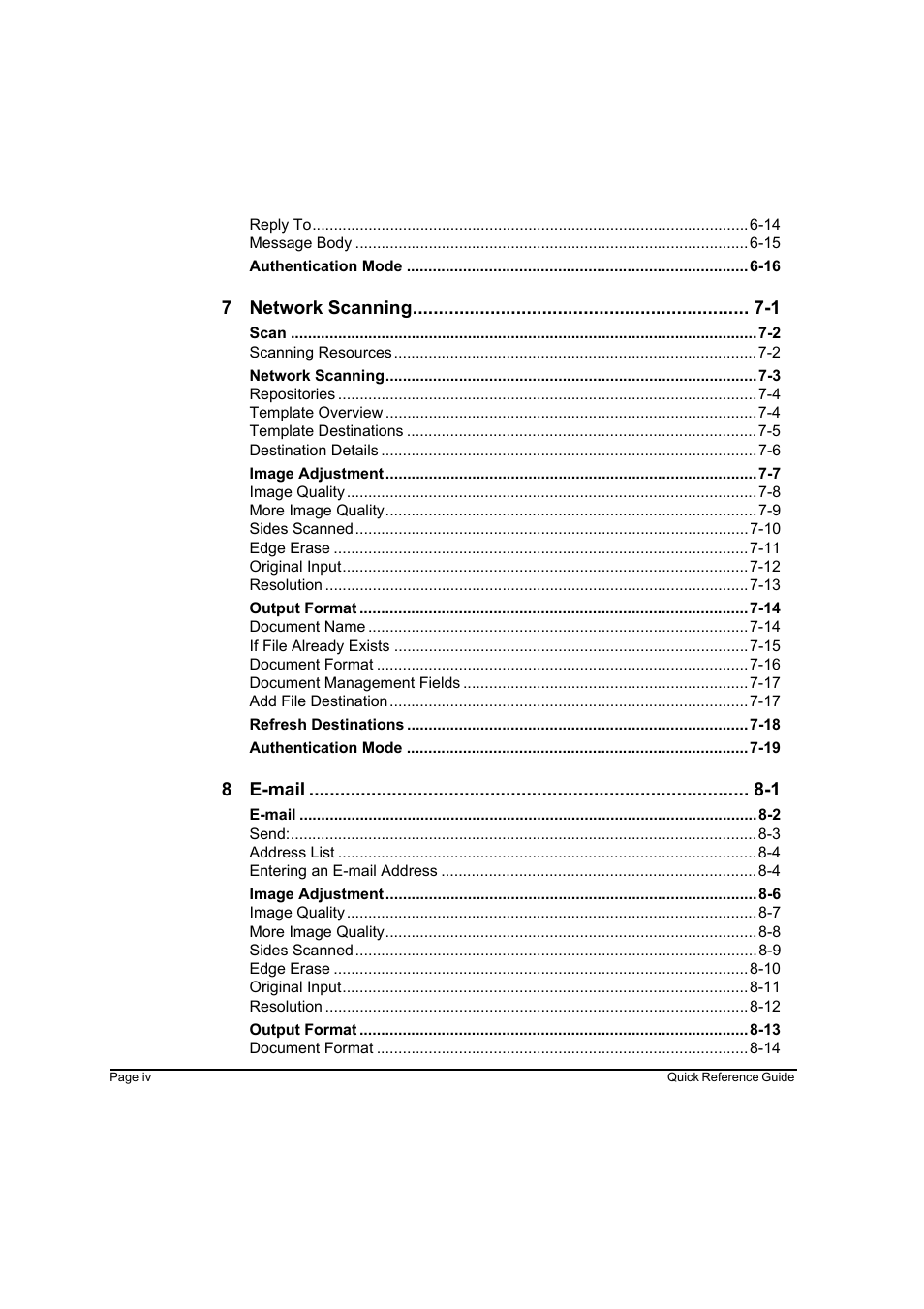 7 network scanning -1, 8 e-mail -1 | Xerox WorkCentre M45-4033 User Manual | Page 7 / 189