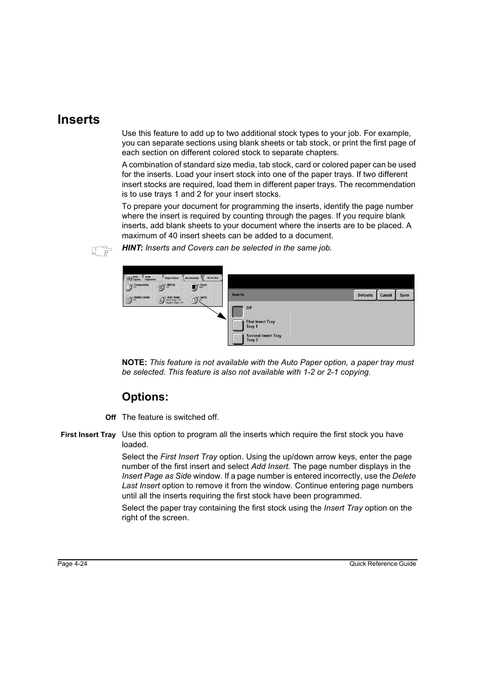 Inserts, Options, Inserts -24 | Xerox WorkCentre M45-4033 User Manual | Page 73 / 189