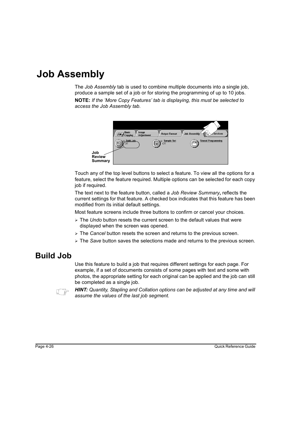 Job assembly, Build job, Job assembly -26 build job -26 | Job assembly -26 | Xerox WorkCentre M45-4033 User Manual | Page 75 / 189