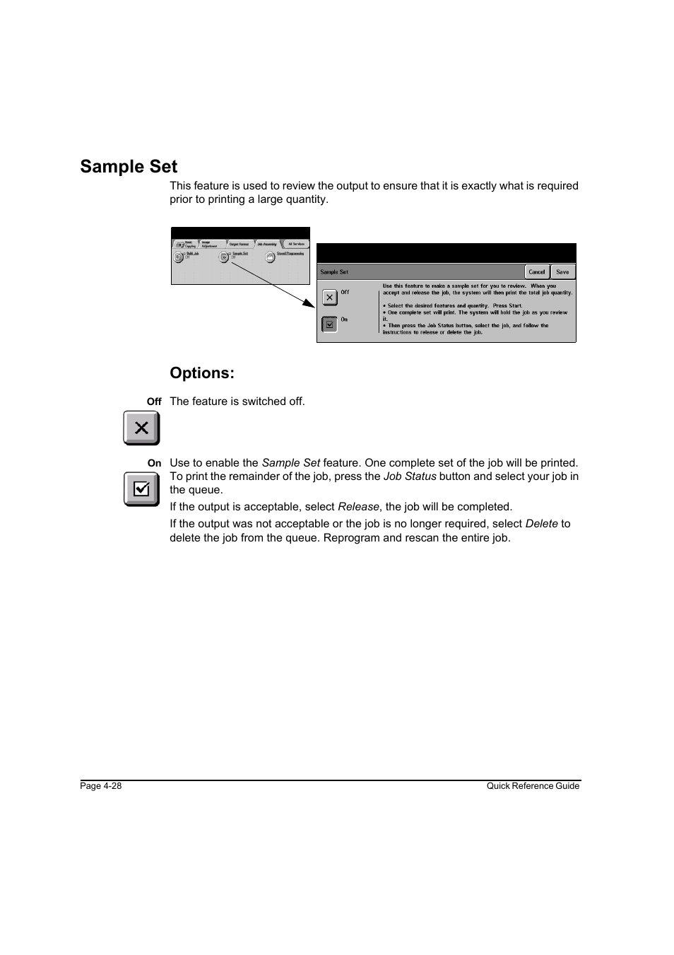 Sample set, Options, Sample set -28 | Xerox WorkCentre M45-4033 User Manual | Page 77 / 189