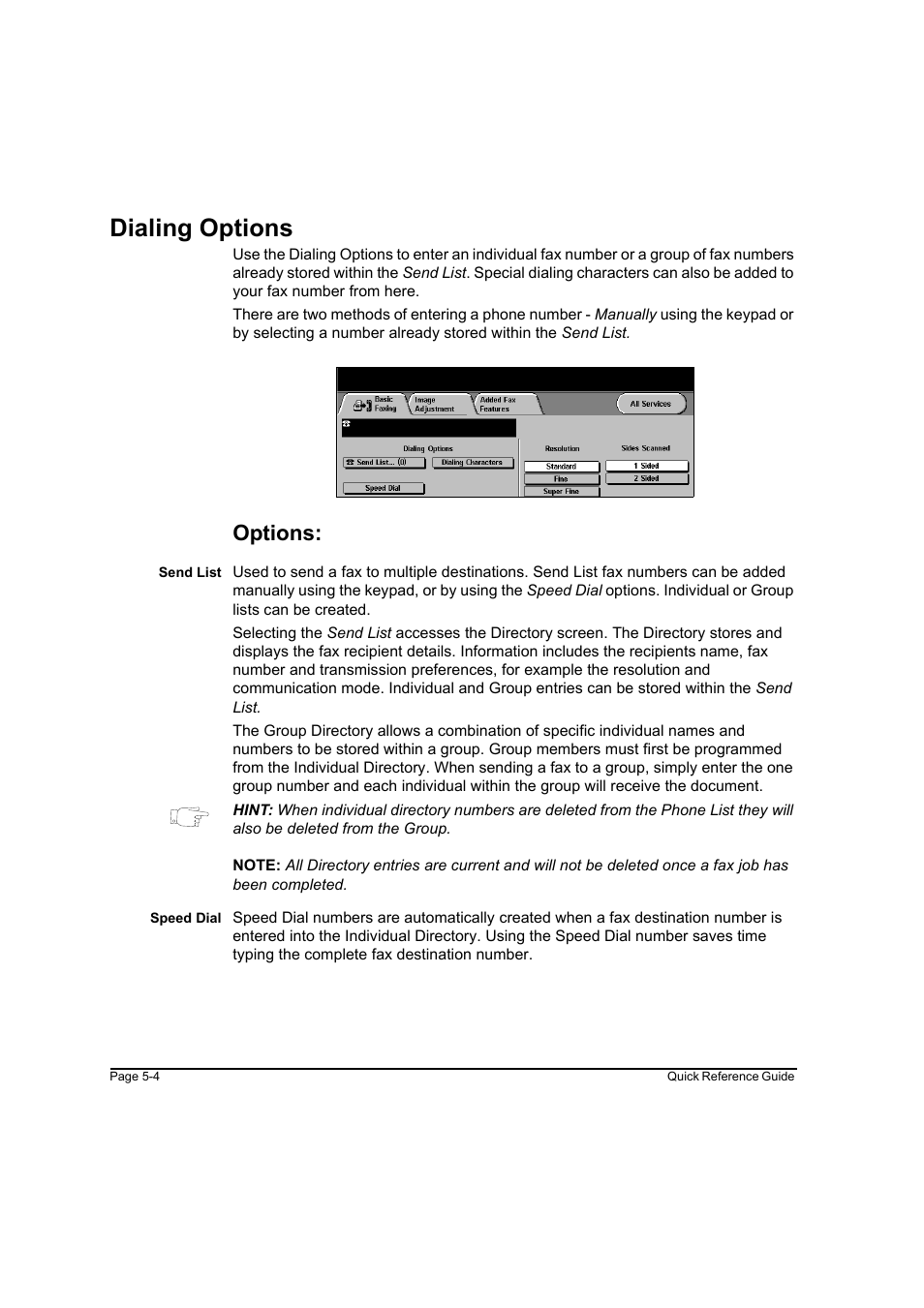 Dialing options, Options, Dialing options -4 | Xerox WorkCentre M45-4033 User Manual | Page 83 / 189