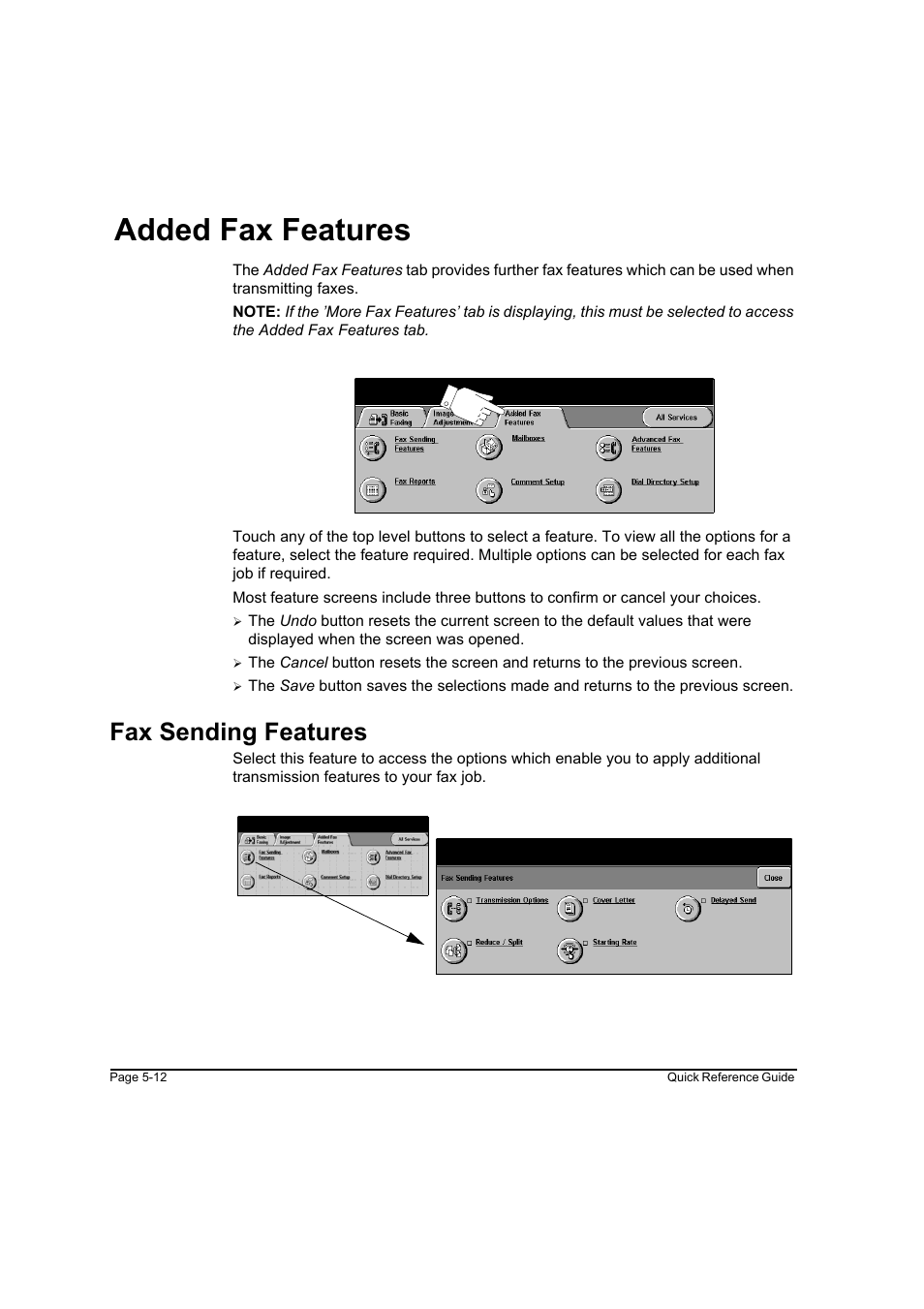 Added fax features, Fax sending features, Added fax features -12 fax sending features -12 | Added fax features -12 | Xerox WorkCentre M45-4033 User Manual | Page 91 / 189