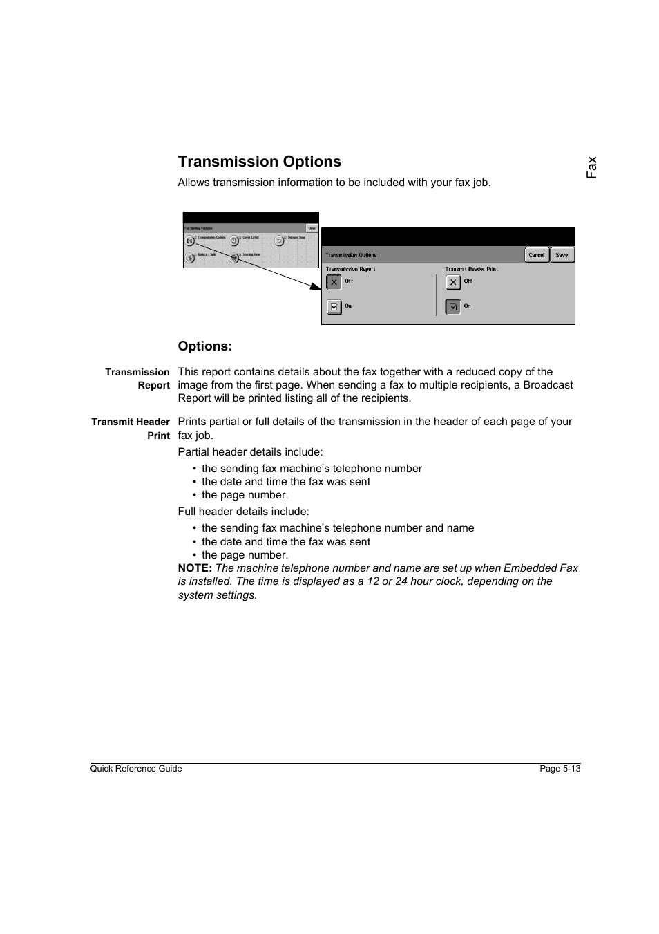 Transmission options, Fa x, Options | Xerox WorkCentre M45-4033 User Manual | Page 92 / 189