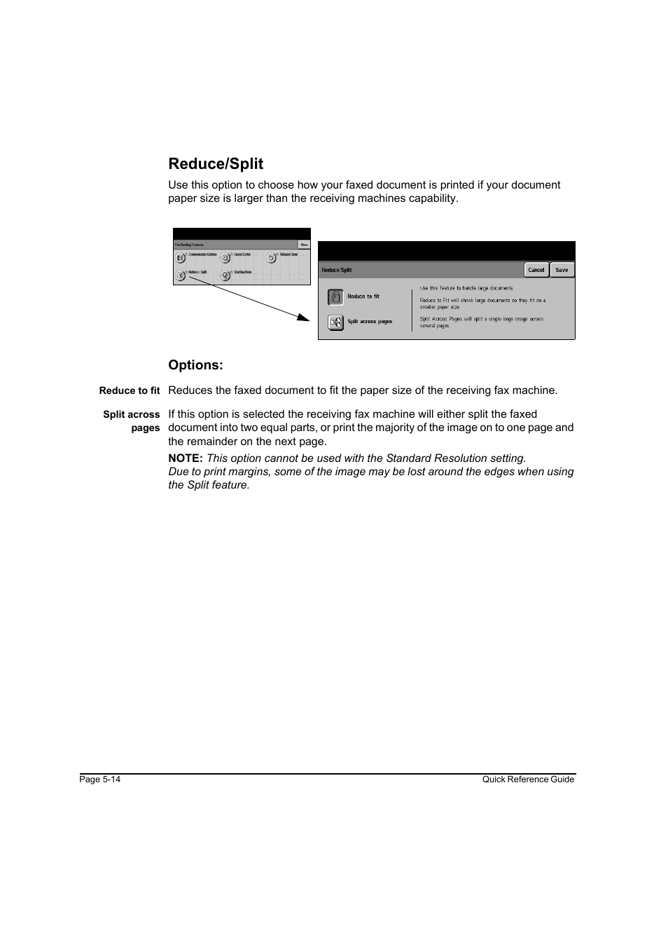 Reduce/split, Options | Xerox WorkCentre M45-4033 User Manual | Page 93 / 189