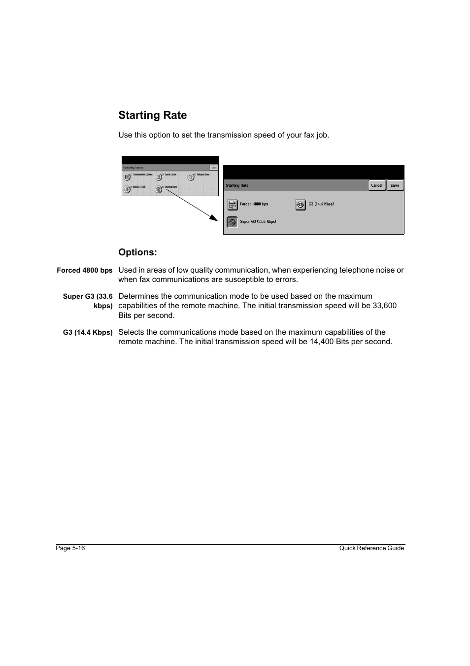 Starting rate, Options | Xerox WorkCentre M45-4033 User Manual | Page 95 / 189