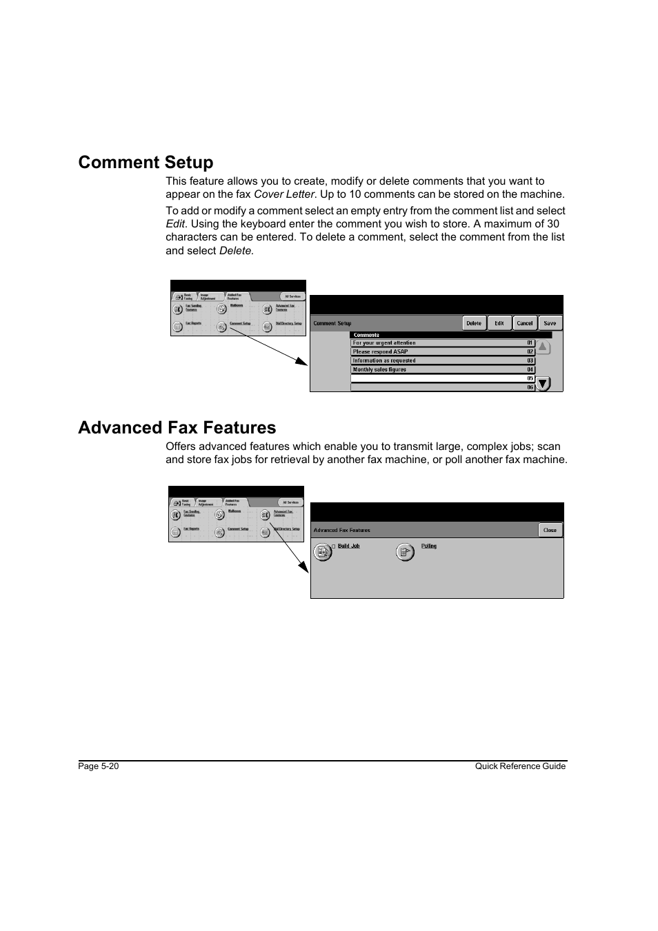 Comment setup, Advanced fax features, Comment setup -20 advanced fax features -20 | Xerox WorkCentre M45-4033 User Manual | Page 99 / 189