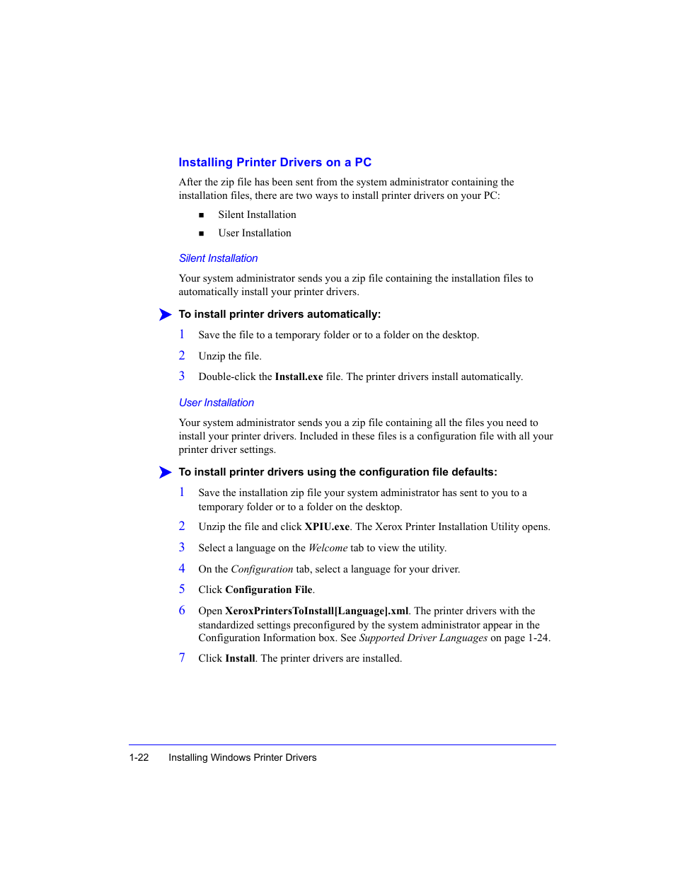 Installing printer drivers on a pc, Installing printer drivers on a pc -22 | Xerox WorkCentre M35-4011 User Manual | Page 38 / 75