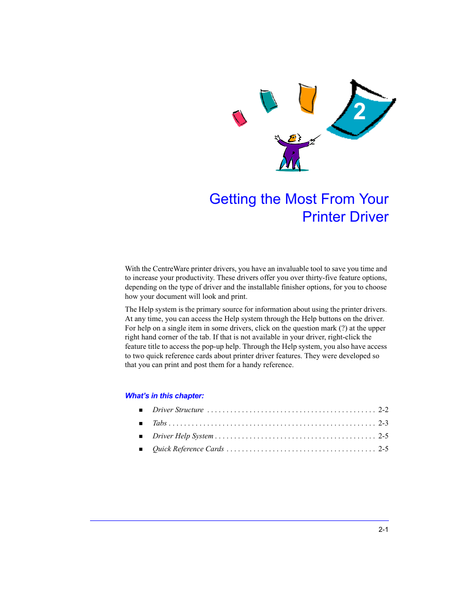 Getting the most from your printer driver, Chapter 2, Getting the most from your printer driver -1 | Xerox WorkCentre M35-4011 User Manual | Page 51 / 75