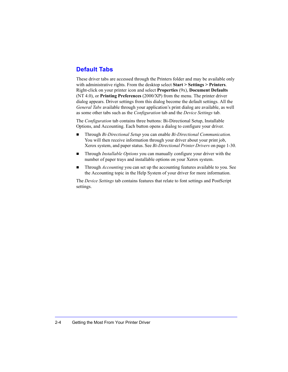 Default tabs, Default tabs -4 | Xerox WorkCentre M35-4011 User Manual | Page 54 / 75