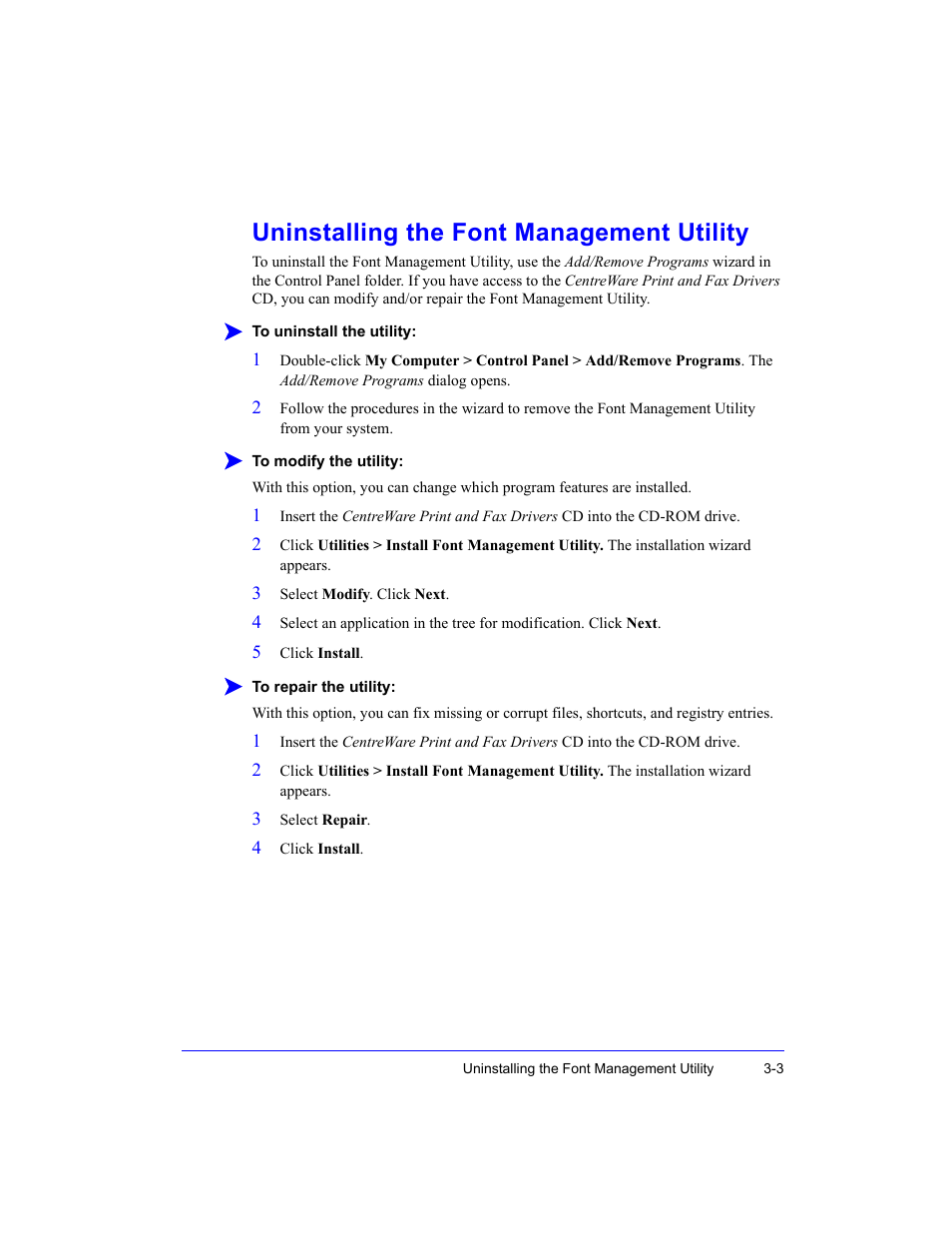 Uninstalling the font management utility | Xerox WorkCentre M35-4011 User Manual | Page 59 / 75